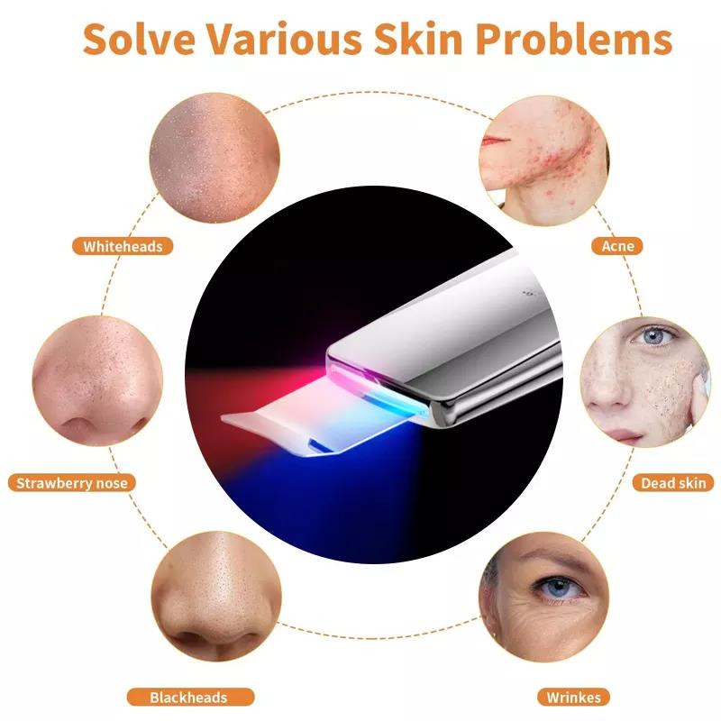 NAUJIENA 6-IN-1 Veido odos šveitiklis Raudona ir mėlyna LED fotonų terapija EMS Ultragarsinis porų giluminis šveitiklis Pilingas inkštirų šveitimas