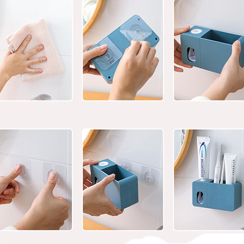 2 в 1 дозатор за паста за зъби с държач за четка за зъби Монтаж на стена Автоматична изстисквачка за паста за зъби Организатор за баня Аксесоари за баня