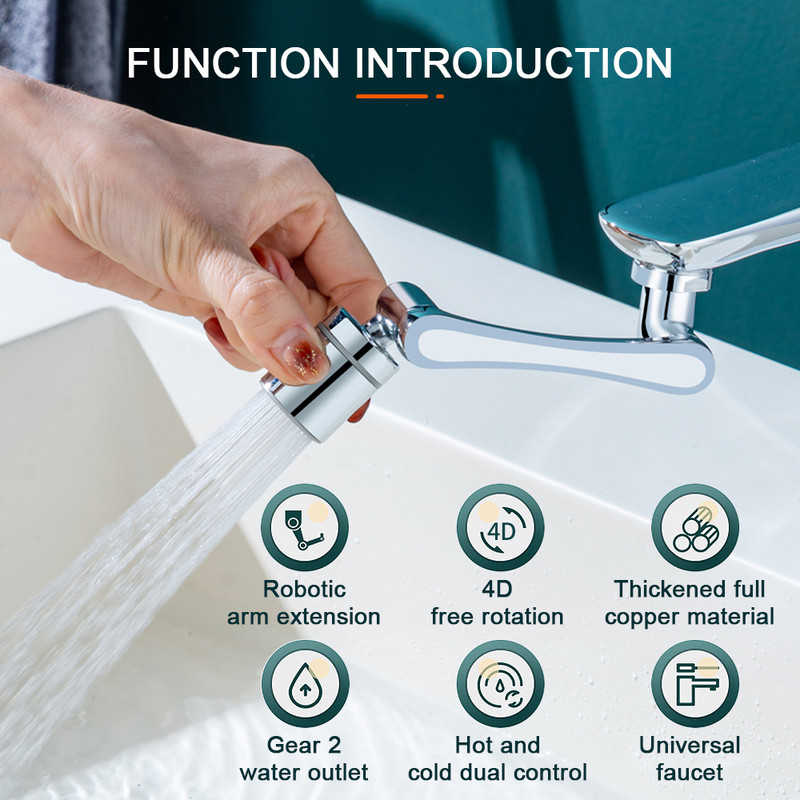 Naujas metalinis varinis universalus 1440° besisukantis maišytuvas Aeratoriaus ilgintuvas purslų filtro maišytuvai burbuliavimo antgalis 1080° 360° purkštuvas Virtuvė