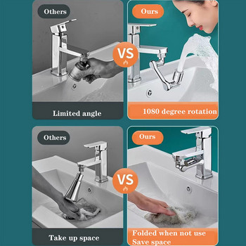 Универсален удължител на въртене на 1080° Кран Аератор Пластмасов филтър за пръски Кухненски кранове за мивка Барботираща дюза Роботизирана ръка