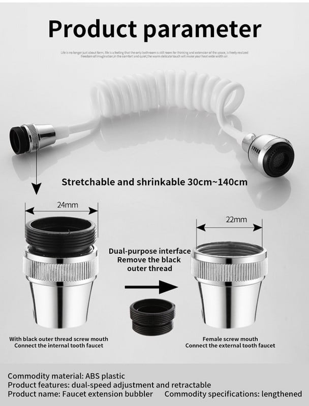 Podesiva produžna cijev za kuhinjsku slavinu, kupaonski nastavak, slavina za vodu, filtar za vodu, pjena, pribor za kuhinjsku slavinu