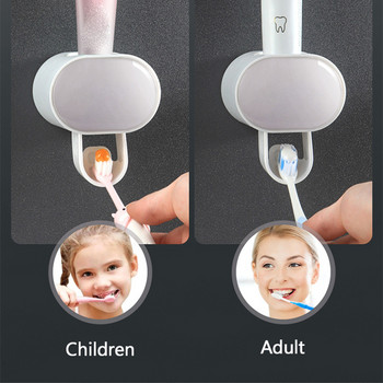Creative Стенен монтаж Автоматичен дозатор за паста за зъби и малък държач за четка за зъби Изстисквачка за паста за зъби за семеен душ Баня