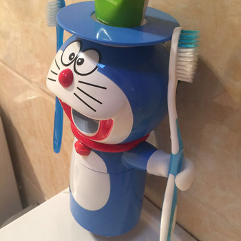 Автоматичен дозатор за паста за зъби Creative Cartoon Doraemon Изстисквачка за паста за зъби Стойка за стенен монтаж Прахоустойчива чаша