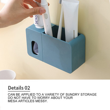 Автоматичен дозатор за паста за зъби, монтиран на стена Прахоустойчива изстисквачка за паста за зъби Поставка за четка за зъби за домашни аксесоари за баня