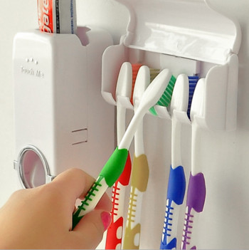 Автоматичен дозатор за паста за зъби Монтиран на стена домашен държач за четка за зъби Изстискващ дозатор за паста за зъби Комплект аксесоари за баня