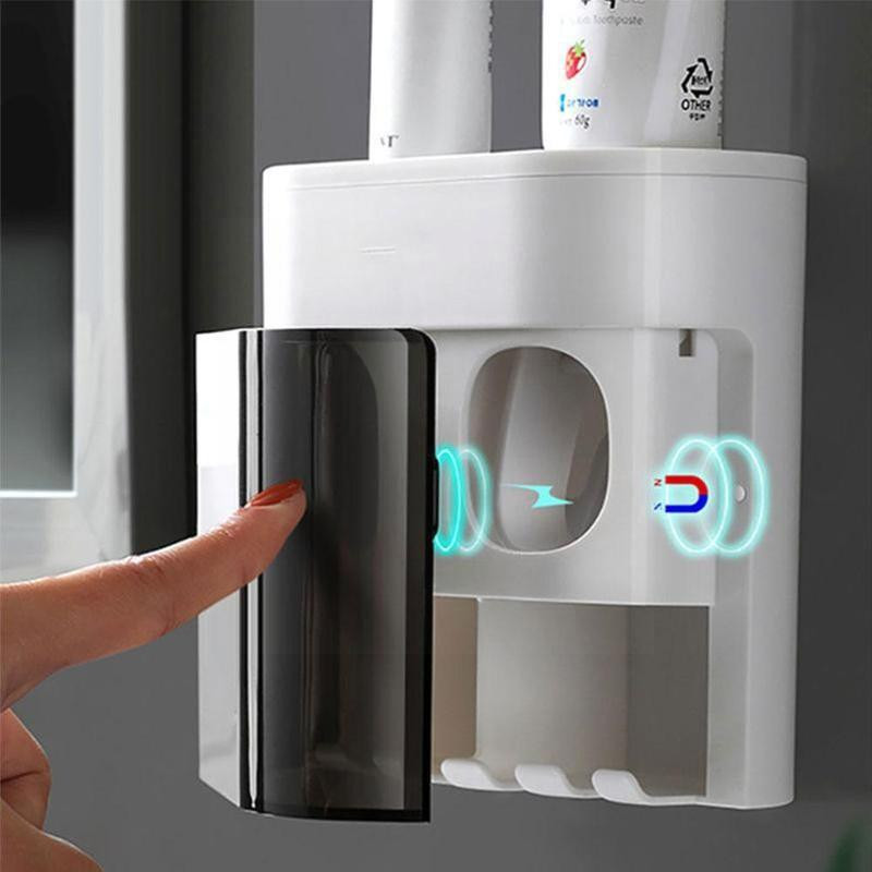 Fogkrém automatikus kinyomható adagoló porálló burkolatú fogkefével otthonra szerelhető fali tartozéktartóhoz Fürdőszoba V9I5