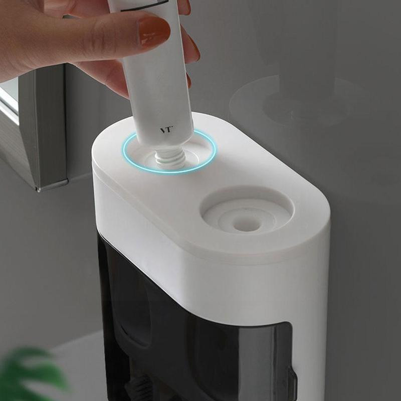 Fogkrém automatikus kinyomható adagoló porálló burkolatú fogkefével otthonra szerelhető fali tartozéktartóhoz Fürdőszoba V9I5