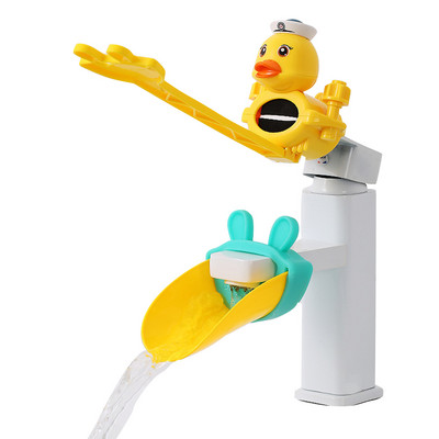Kit de extensie pentru robinet în formă de rață de desene animate Prelungire pentru robinet pentru spălarea mâinilor pentru bebeluși, rezistentă la stropire, accesorii pentru baie
