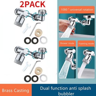 Univerzális, 1080°-ban elforgatható csaptelep perlátor 2 permetezési mód fröccsenésgátló konyhai fürdőszoba mosogató csap meghosszabbított adapter vízfúvóka levegőztető