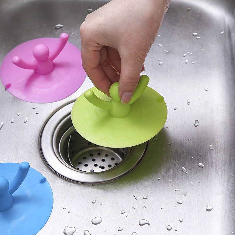 Запушалка за дренаж за душ Карикатура Хора Силиконова капачка за вана Хващачи за коса за подово пране Кухня Баня VC