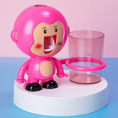 Prie sienos tvirtinamas mielas augintinio burnos skalavimo skysčio puodelio laikiklis animacinių filmų dantų šepetėlio laikiklis vonios kambariui vaikams automatinis dantų pastos išspaudimo įtaisas