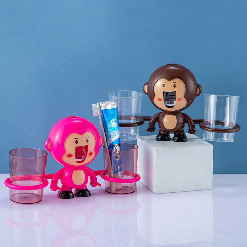 Prie sienos tvirtinamas mielas augintinio burnos skalavimo skysčio puodelio laikiklis animacinių filmų dantų šepetėlio laikiklis vonios kambariui vaikams automatinis dantų pastos išspaudimo įtaisas