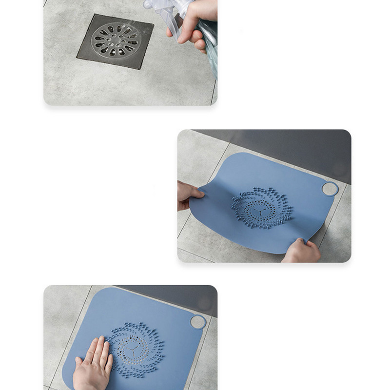 Уловител за коса Душ канал Голям квадратен капак за оттичане на вана Уловители за коса за душ Баня Кухненска мивка Канализация Мек силикон