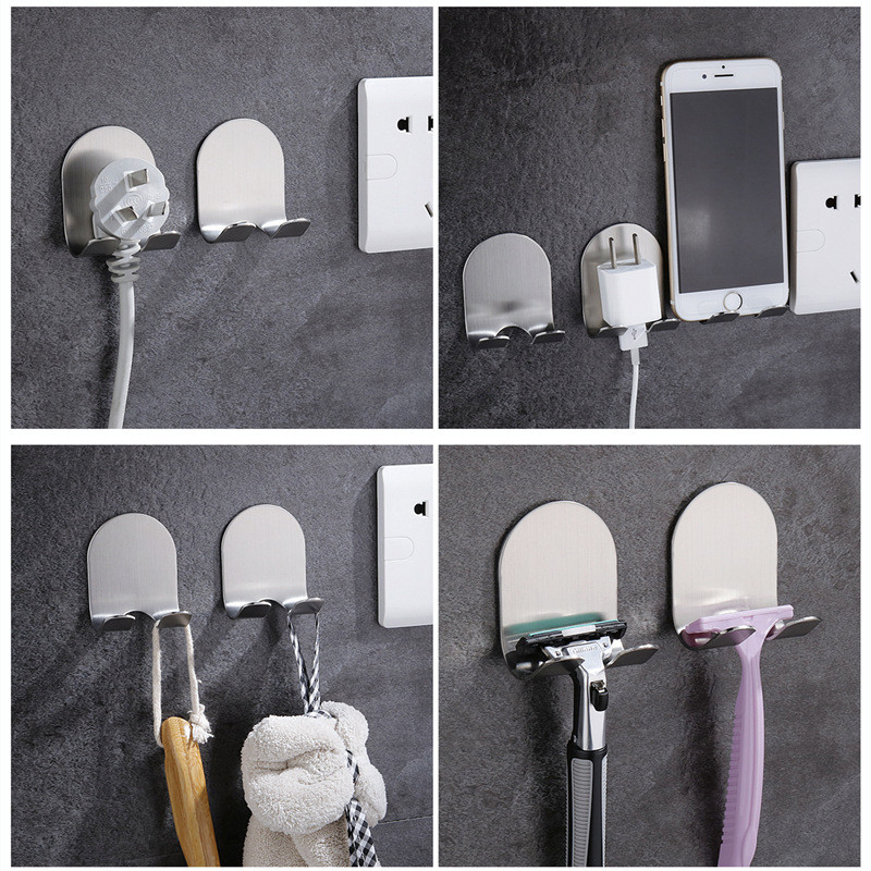 Държач за бръснач от неръждаема стомана Стенна стойка за бръснач за баня Самобръсначка и кърпа Баня Топка Тапа Рафт Лепило Кука за съхранение Ново