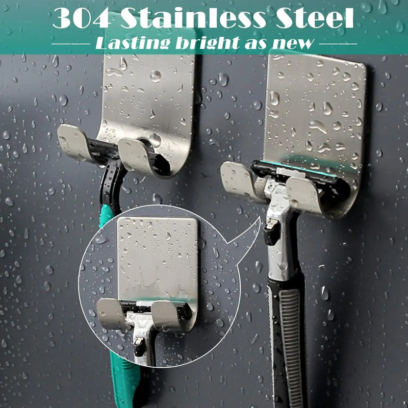 Държач за бръснач за душ Неръждаема стомана Водоустойчиво лепило за стена Куки за самобръсначка Баня Кухня Организирайте Щепсел Кука Висяща кърпа