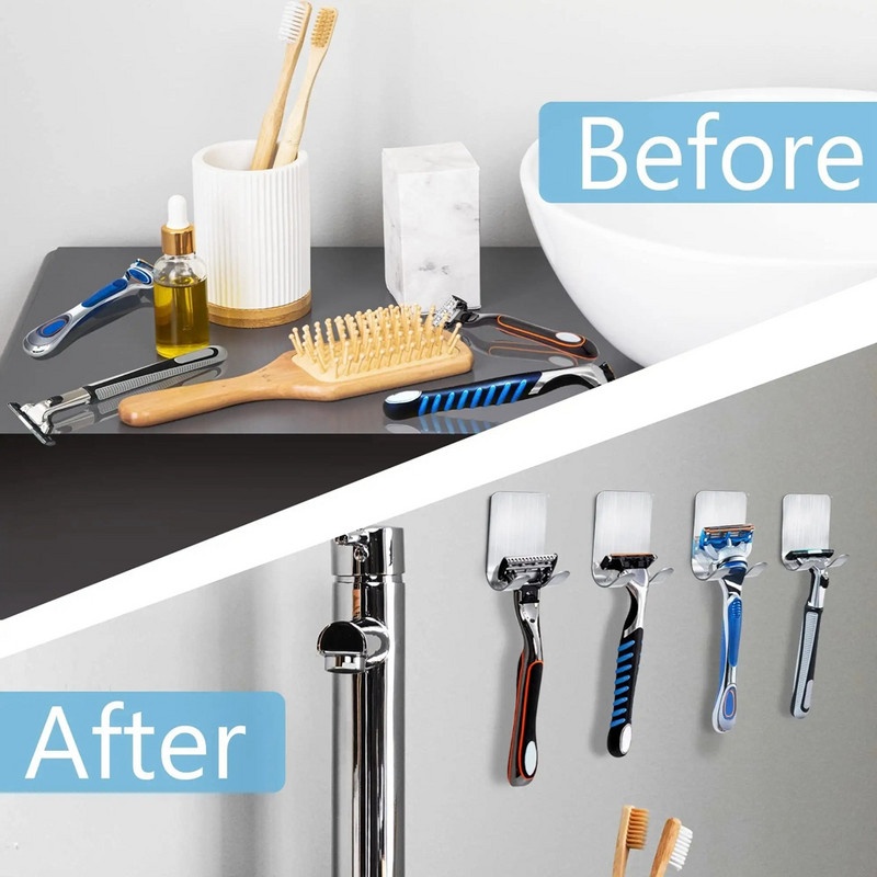 Държач за бръснач за душ Неръждаема стомана Водоустойчиво лепило за стена Куки за самобръсначка Баня Кухня Организирайте Щепсел Кука Висяща кърпа