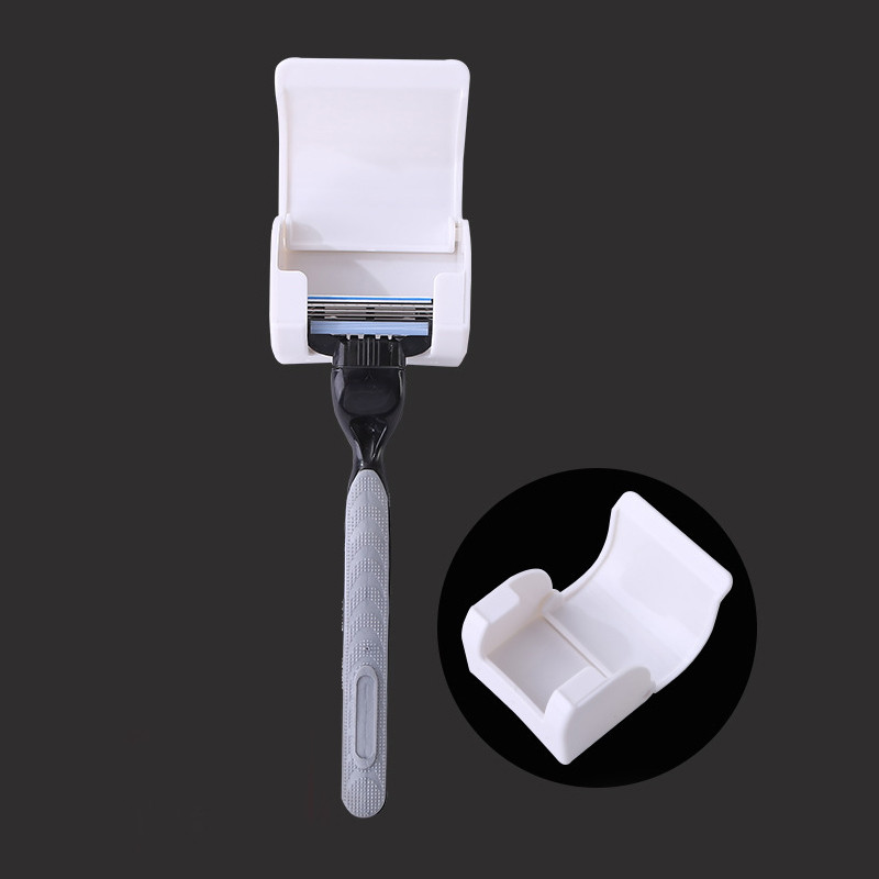 Мъжка закачалка за самобръсначка Държач за самобръсначка Съхранение Аксесоари за баня Пластмаса Бял Безплатен перфоратор HookWall Вендуза Четка Държач за острие