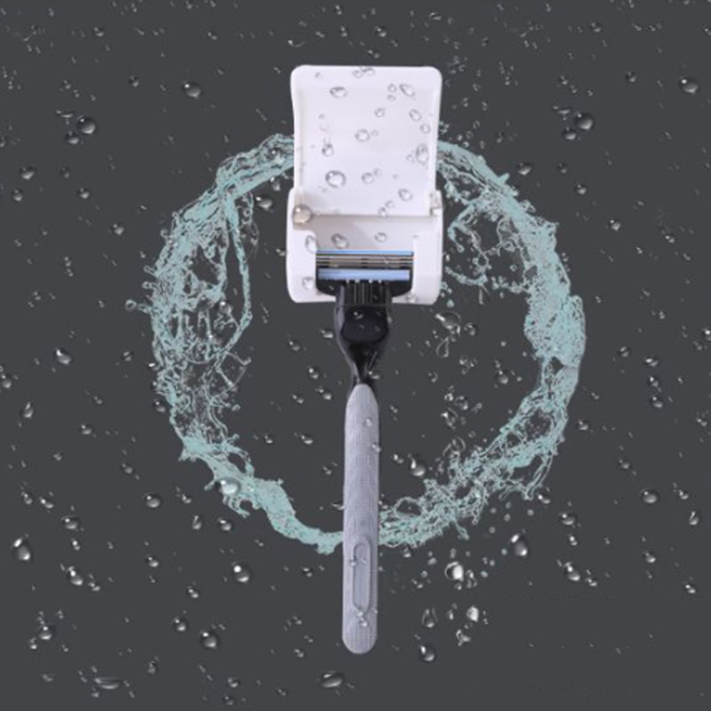 Мъжка закачалка за самобръсначка Държач за самобръсначка Съхранение Аксесоари за баня Пластмаса Бял Безплатен перфоратор HookWall Вендуза Четка Държач за острие