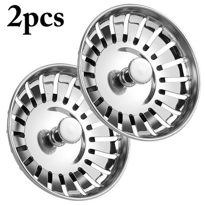 2PCS Цедка за мивка Филтър за оттичане на мивка от неръждаема стомана Цетка за оттичане на филтър за битова кухненска мивка Запушалка за оттичане на косми