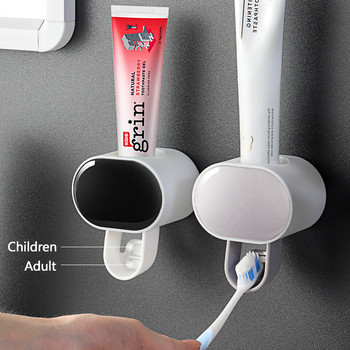 Креативен автоматичен дозатор за паста за зъби за деца Изстисквачки за паста за зъби Прахоустойчива стойка за стенен монтаж Комплект аксесоари за баня