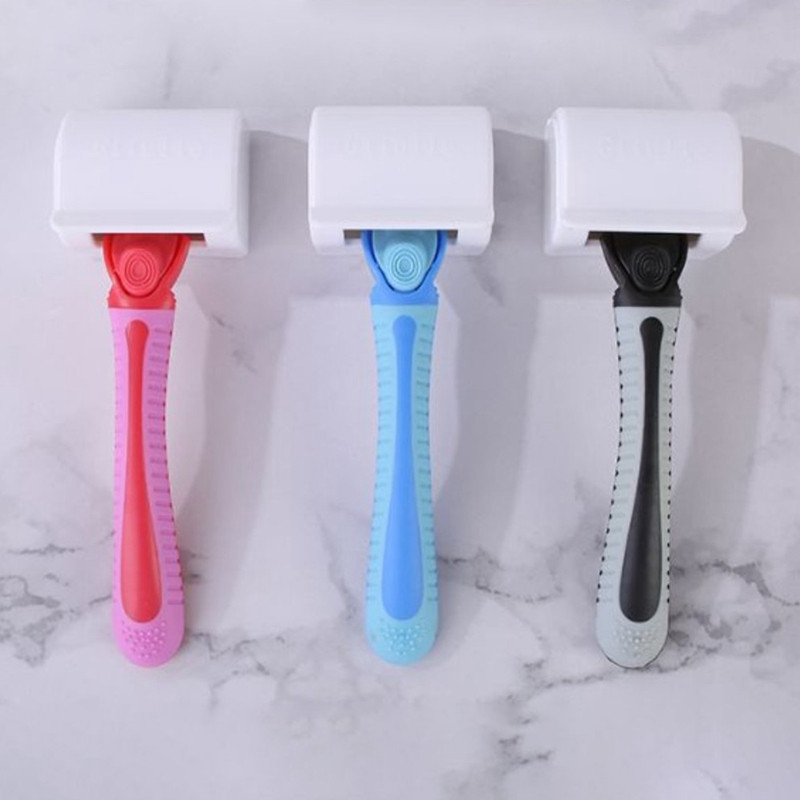 1PC Прахоустойчив мъжки държач за бръснач Стенен самозалепващ се държач за самобръсначка Висяща стойка Пластмасова опора за баня Аксесоари за баня