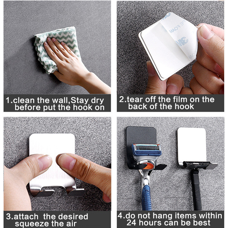 Стойка за мъжка самобръсначка от неръждаема стомана 304 Държач за бръснач Самозалепваща се кука за старомодна ръчна самобръсначка без пробиване