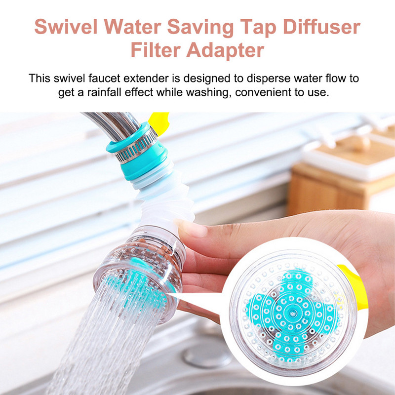 Нов преносим 1PC 360 въртене на кухненска мивка Удължител на кран Чучури Пръскачки Кран за душ Пречиствател на вода Дюза Водоспестяващ филтър