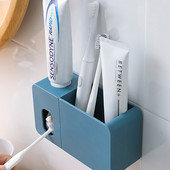 2 в 1 дозатор за паста за зъби с държач за четка за зъби Монтаж на стена Автоматична изстисквачка за паста за зъби Организатор за баня Аксесоари за баня