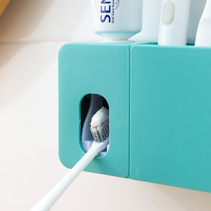 2 в 1 дозатор за паста за зъби с държач за четка за зъби Монтаж на стена Автоматична изстисквачка за паста за зъби Организатор за баня Аксесоари за баня