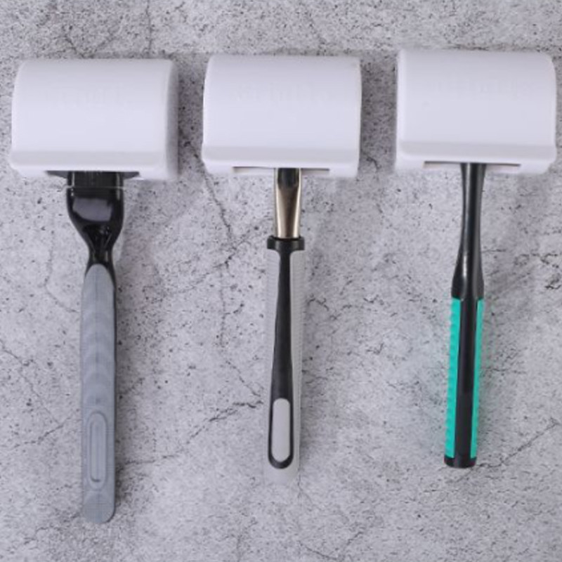 Atsparus dulkėms skutimosi plastikinis skustuvo laikiklis, siurbimo puodelis vyrų skustuvo laikymo lentyna, montuojama ant sienos