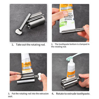 Rolling Toothpaste Squeezer Tube Dispenser Οδοντόκρεμα Στήριγμα οδοντόβουρτσας Σετ αξεσουάρ μπάνιου δοσομετρητής από ανοξείδωτο χάλυβα