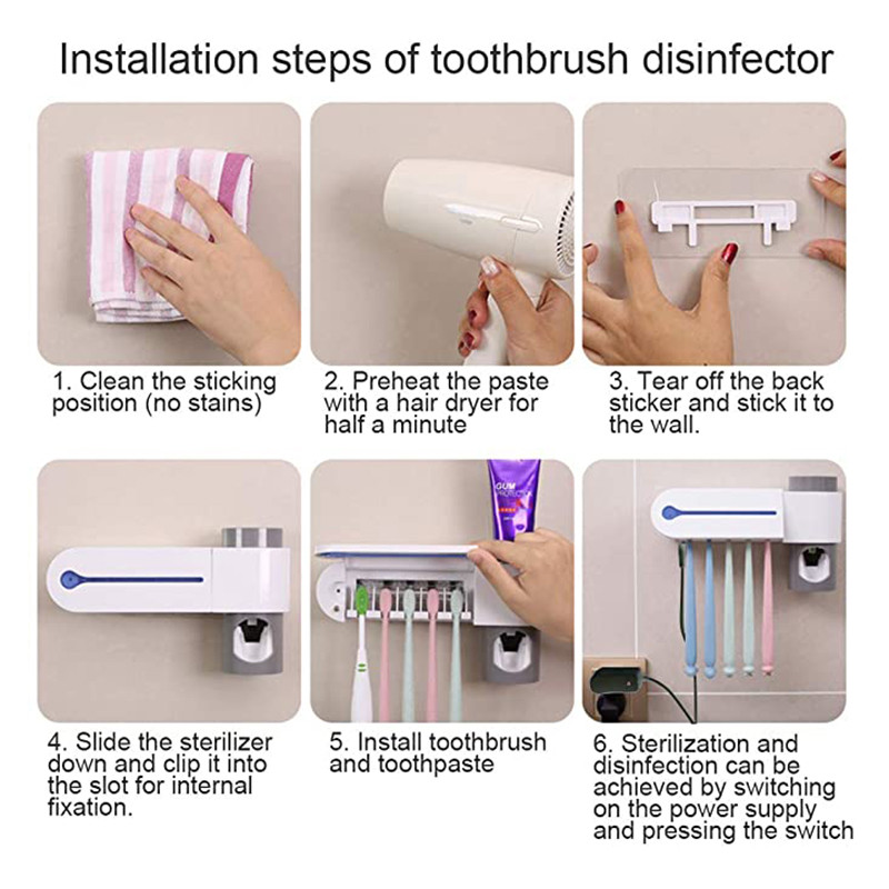 Държач за четка за зъби Дозатор за паста за зъби Слънчева енергия Кутия за съхранение на четка за зъби за баня Мултифункционален държач за съхранение USB зареждане