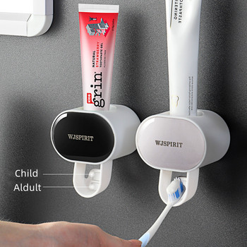 Автоматичен дозатор за паста за зъби Монтиран на стена Без пробиви Устойчив на прах Устройство за изстискване на паста за зъби Поставка за съхранение Аксесоари за баня