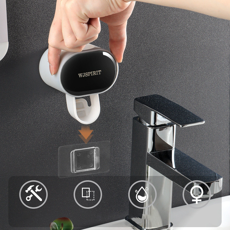 Автоматичен дозатор за паста за зъби Монтиран на стена Без пробиви Устойчив на прах Устройство за изстискване на паста за зъби Поставка за съхранение Аксесоари за баня