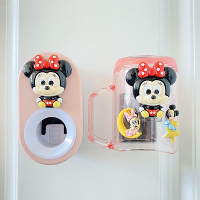 Карикатура Автоматичен дозатор за паста за зъби 3IN1 Държач за четка за зъби за деца Сладки изстисквачки за чаши за уста Комплект аксесоари за баня Детски