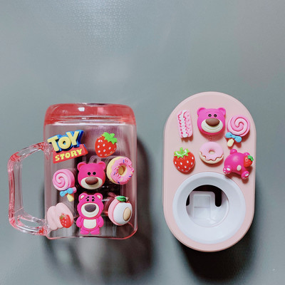 Карикатура Автоматичен дозатор за паста за зъби 3IN1 Държач за четка за зъби за деца Сладки изстисквачки за чаши за уста Комплект аксесоари за баня Детски