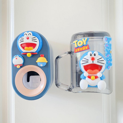 Карикатура Автоматичен дозатор за паста за зъби 3IN1 Държач за четка за зъби за деца Сладки изстисквачки за чаши за уста Комплект аксесоари за баня Детски