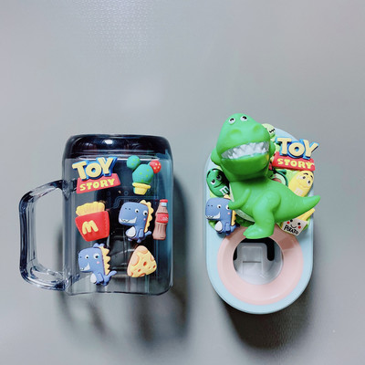 Карикатура Автоматичен дозатор за паста за зъби 3IN1 Държач за четка за зъби за деца Сладки изстисквачки за чаши за уста Комплект аксесоари за баня Детски