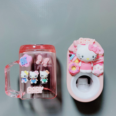 Карикатура Автоматичен дозатор за паста за зъби 3IN1 Държач за четка за зъби за деца Сладки изстисквачки за чаши за уста Комплект аксесоари за баня Детски