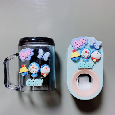 Карикатура Автоматичен дозатор за паста за зъби 3IN1 Държач за четка за зъби за деца Сладки изстисквачки за чаши за уста Комплект аксесоари за баня Детски