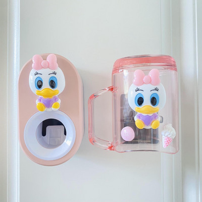 Карикатура Автоматичен дозатор за паста за зъби 3IN1 Държач за четка за зъби за деца Сладки изстисквачки за чаши за уста Комплект аксесоари за баня Детски