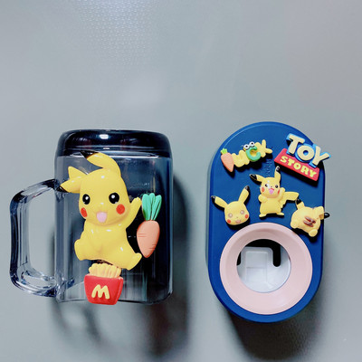 Карикатура Автоматичен дозатор за паста за зъби 3IN1 Държач за четка за зъби за деца Сладки изстисквачки за чаши за уста Комплект аксесоари за баня Детски