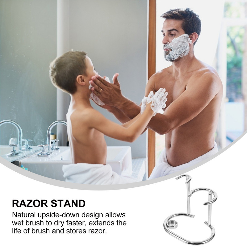 Стойка за бръснене Държач Четка Мъжки комплект Безопасна стойка Комплект Органайзер Стоманени дървени стойки S Мъжка неблагородна метална права купа за съхранение Брада