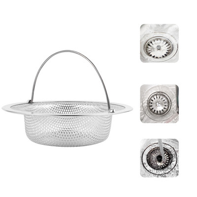 Цедка за мивка Дренажна запушалка Кухненска щепсел Филтър Кошница за улавяне на косми Неръждаема запушваща мрежа Антиметална търговска мрежа Душ за пране