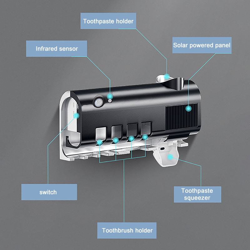 Държач за UV четка за зъби Дозатор за електрическа четка за зъби Слънчева енергия Изстисквачка за паста за зъби Комплект аксесоари за баня