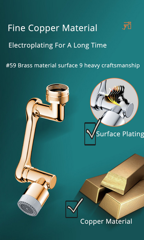 Меден материал Универсални удължители за кран 1080° въртящ се кран Аератор Удължител за кран за умивалник Пръскаща ръка на робот Адаптер за кран