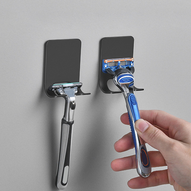 1Pcs Държач за бръснач Душ Неръждаема стомана Стена за баня Поставка за бръснач Мъжки самобръсначка Рафт Закачалка Кухня Лепило Кука за съхранение