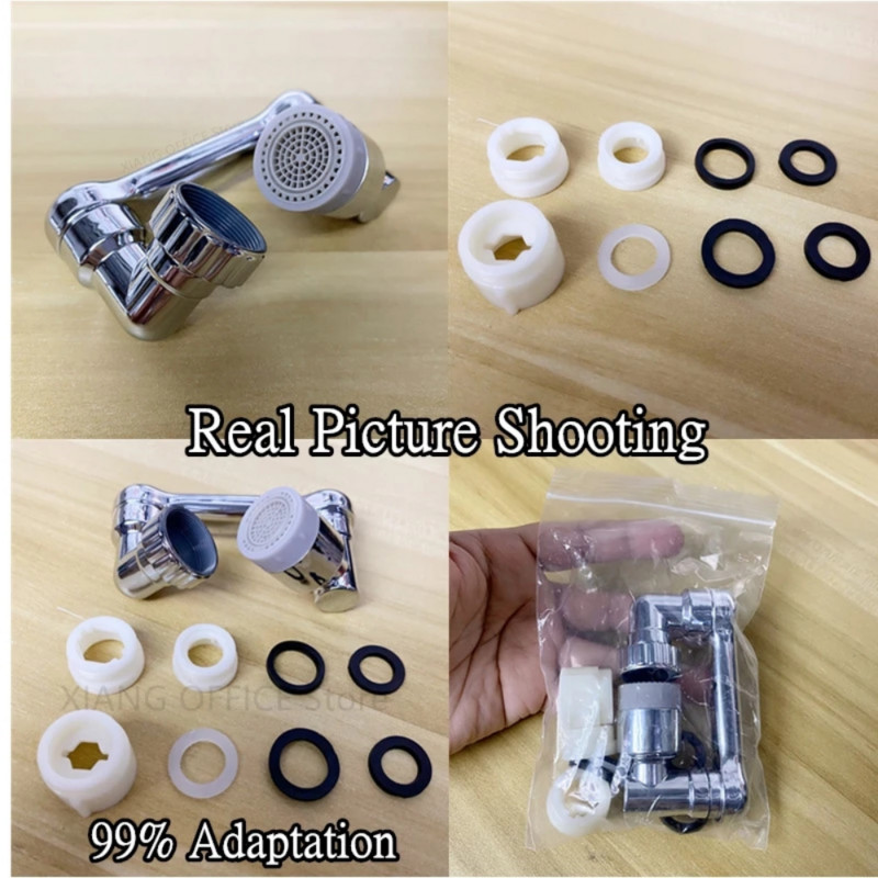 99% Универсален 1080° въртящ се удължителен кран Аератор Пластмасов за кухненски и баниски умивалник Кранове с роботизирана ръка Барботираща дюза