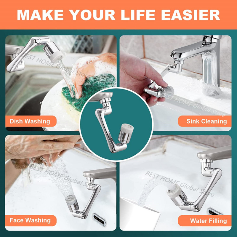 Два режима 1080° завъртане на кран Удължител Аератор Пръскане за кухненска мивка Кран Удължаване на водна дюза Кран Барботер Роботизирано рамо 22/24 мм