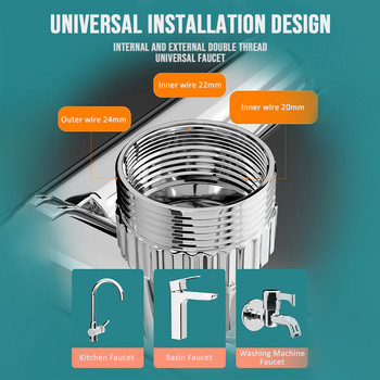 Alloy Universal 1440° Rotation Faucet Aerator Retracta Robotic Swivel Faucet Extension Εξάρτημα κουζίνας Faucet Extender2Flow